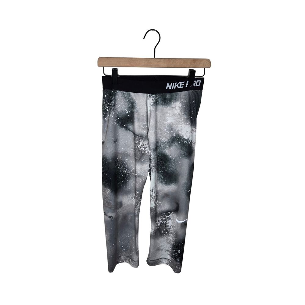 NIKE PRO Women's Paint Splatter Cropped Leggings Gray & Black Size Medium